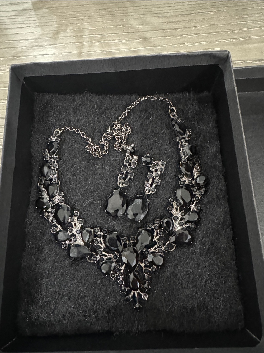 Black Crystal Bib Necklace and Earring Set - Dramatic Evening Jewelry